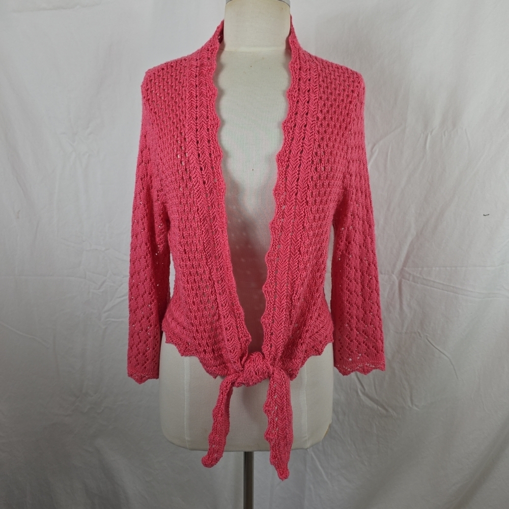 Barbie Pink Crochet Knit Cardigan Sweater Fairy Boho Womens XL